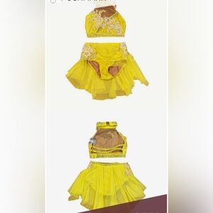 Glamour Dance 2 Piece Yellow Adult Medium Lyrical/Jazz Costume w Hair Piece